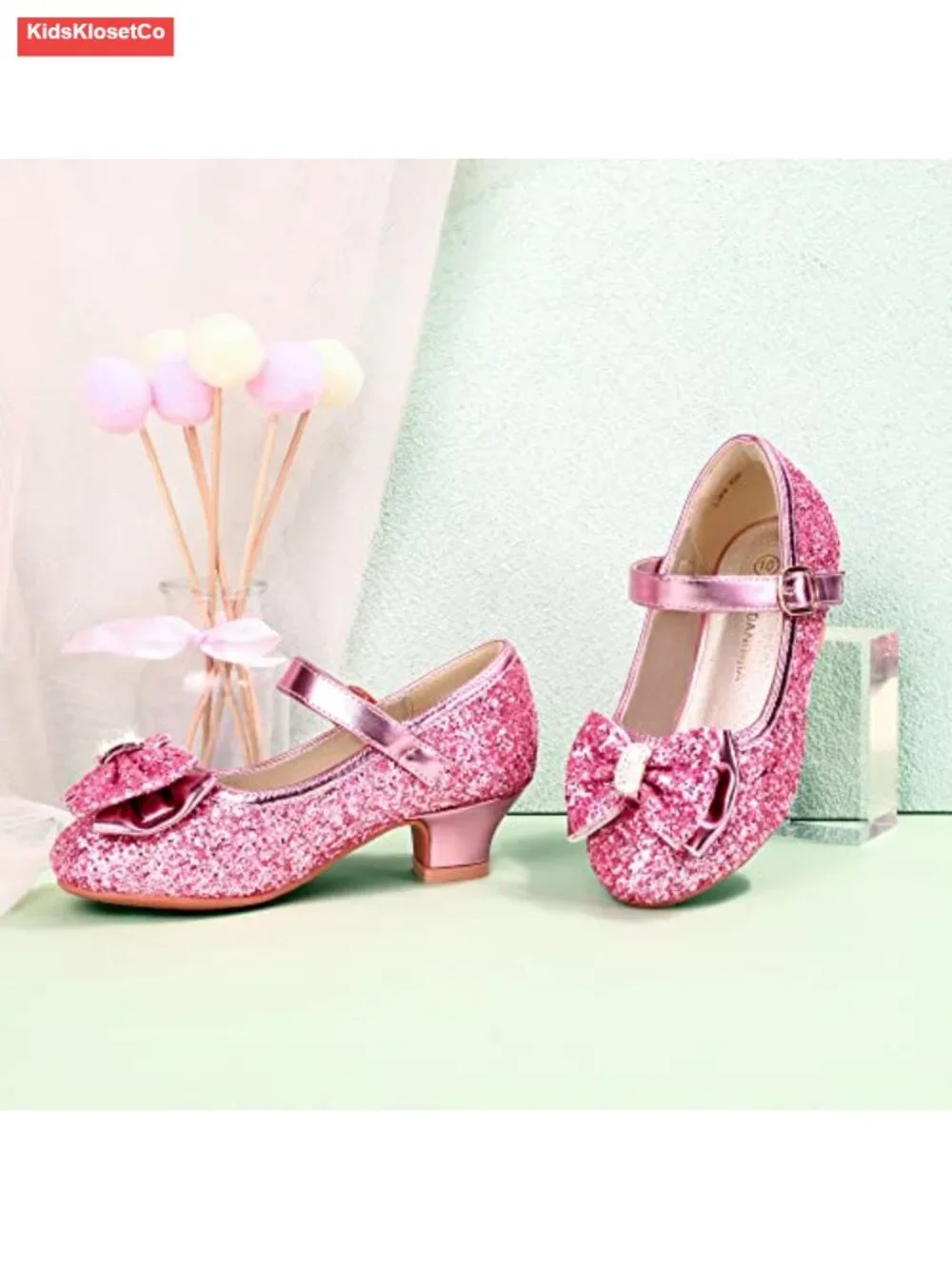 Girls Mary Jane Pumps Low Heel Sparkle Sequin Toddler Dress Shoes